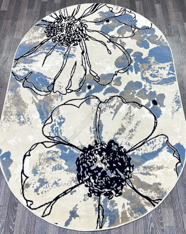 Ковер турецкий D094A Madison (PP Heatset Высокоплотный, голубой, кремовый) овальный