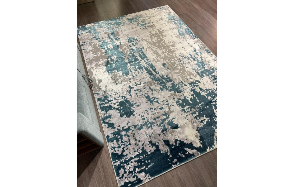 Ковер комнатный на пол бирюзовый с серым абстракция АС21 